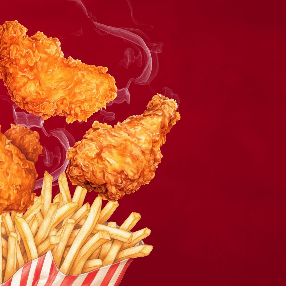 Editable fries & fried chickens, food digital art