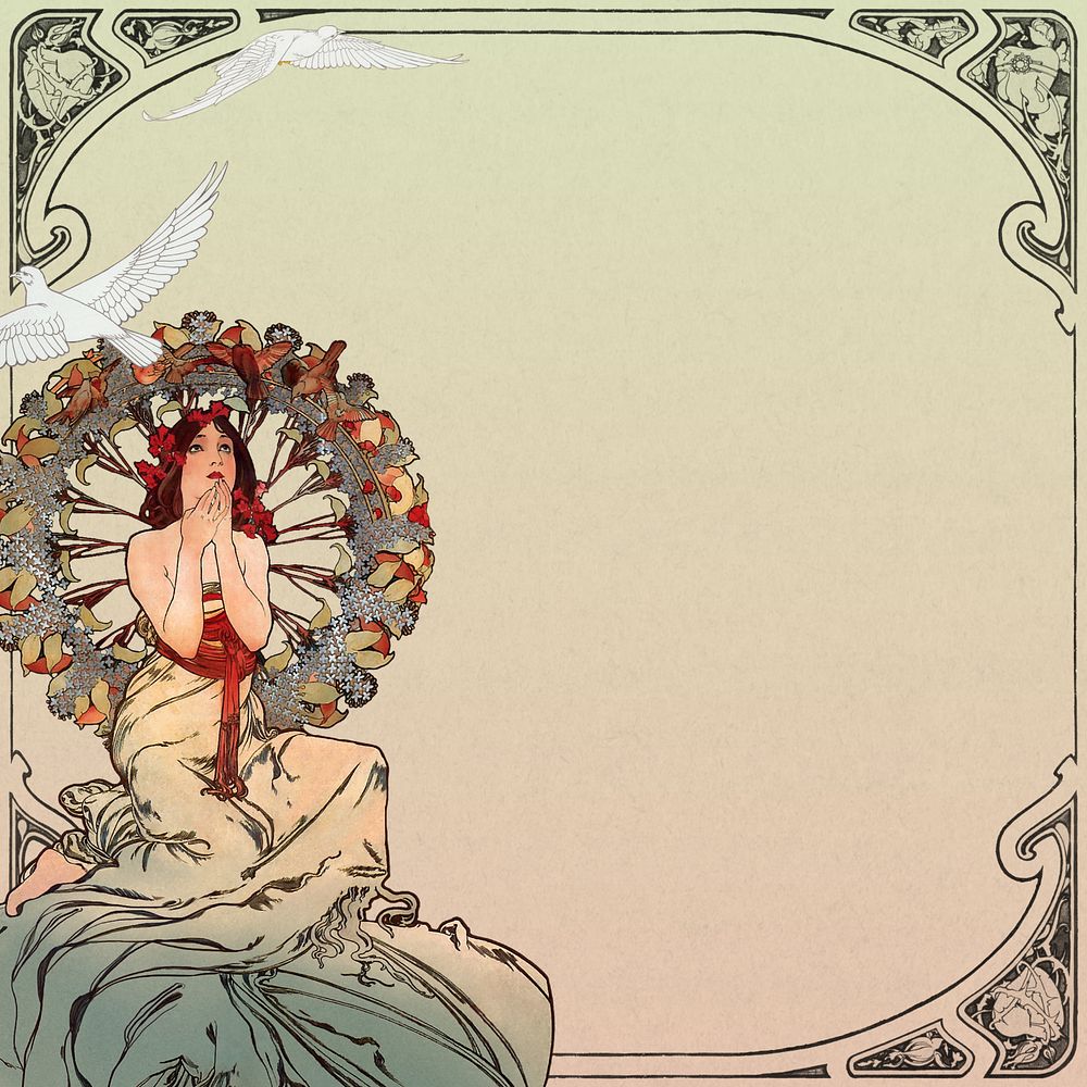 Monaco Monte Carlo frame background, Alphonse Mucha's famous artwork. Remixed by rawpixel.