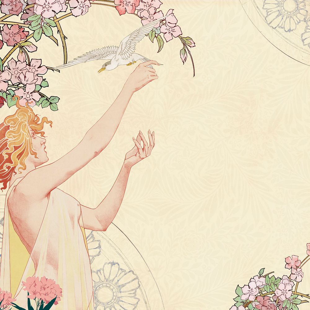 Woman and bird background, vintage illustration by Absinthe Robette. Remixed by rawpixel.