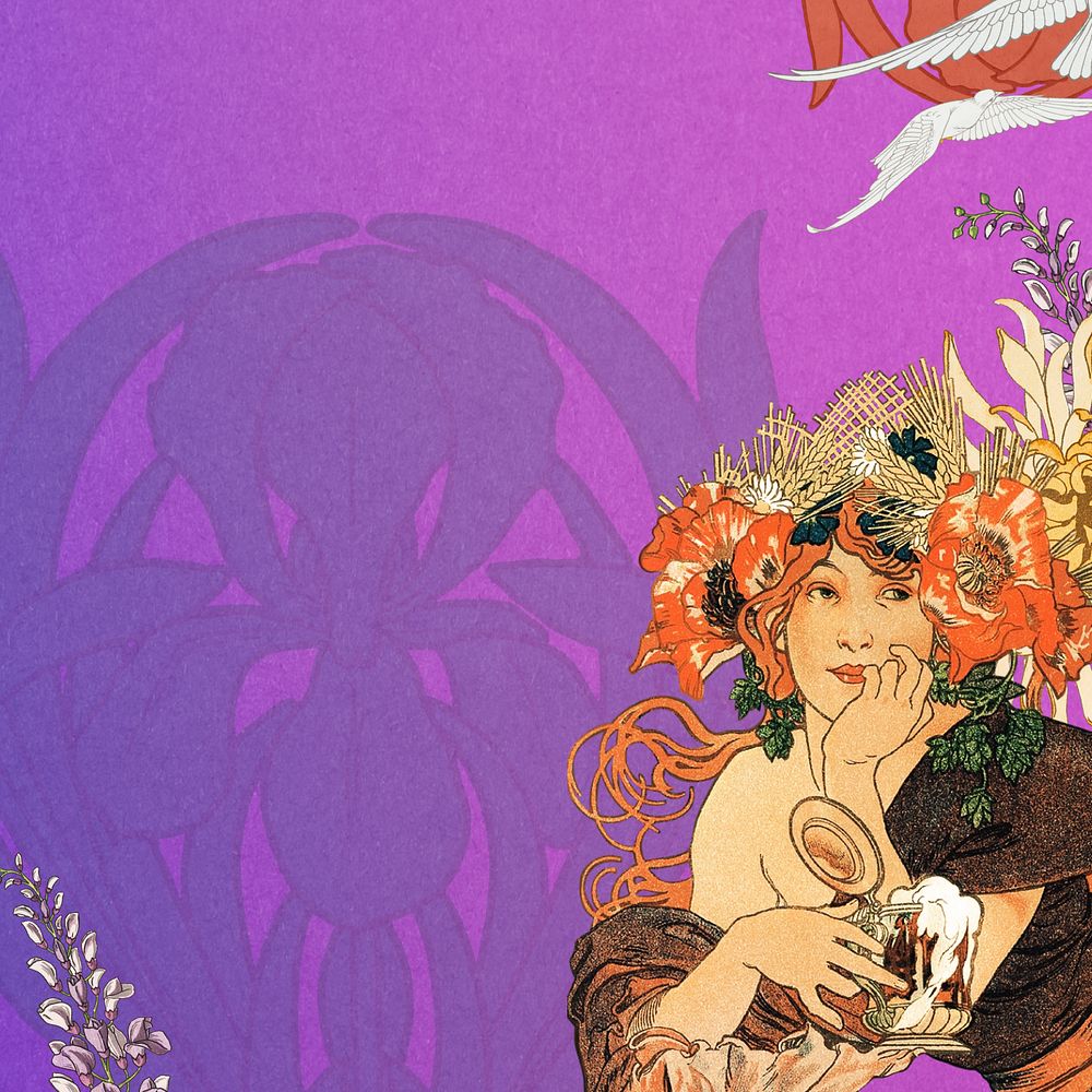 Alphonse Mucha's woman background, vintage art nouveau illustration. Remixed by rawpixel.