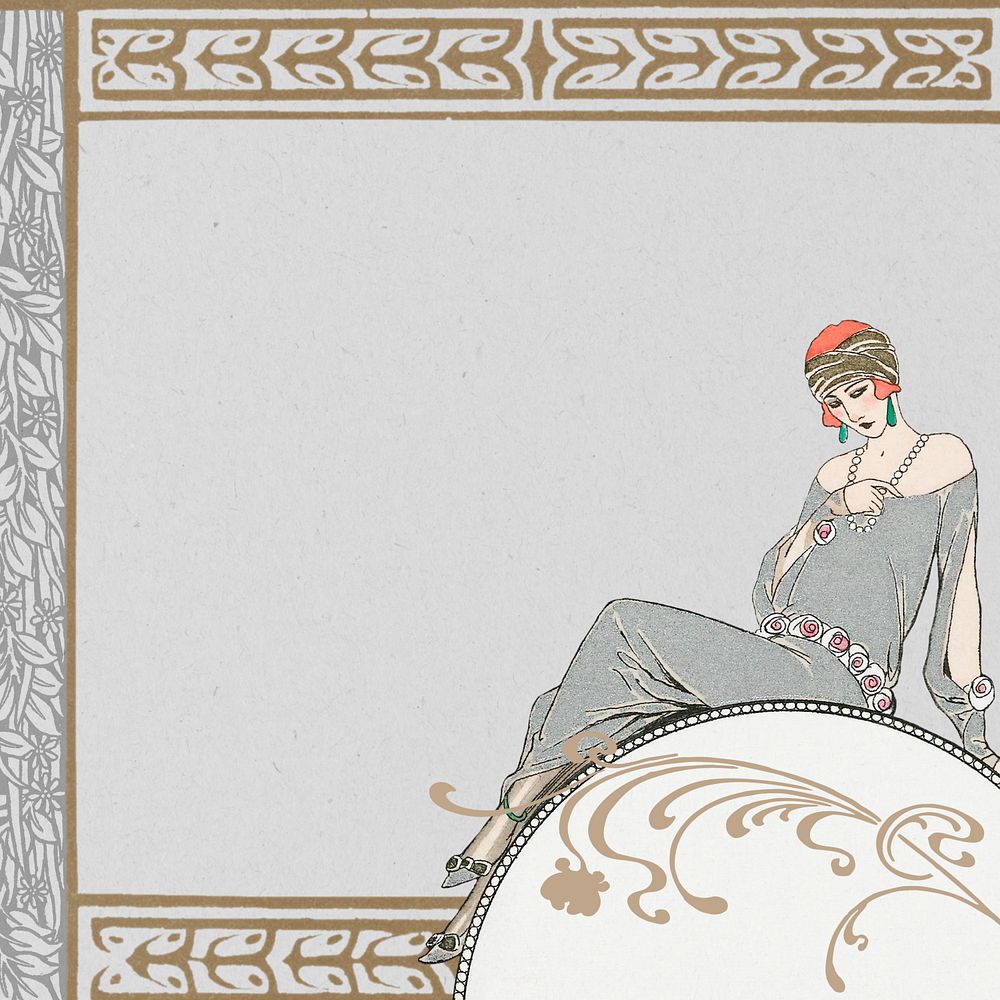 George Barbier's woman background, vintage fashion illustration. Remixed by rawpixel.