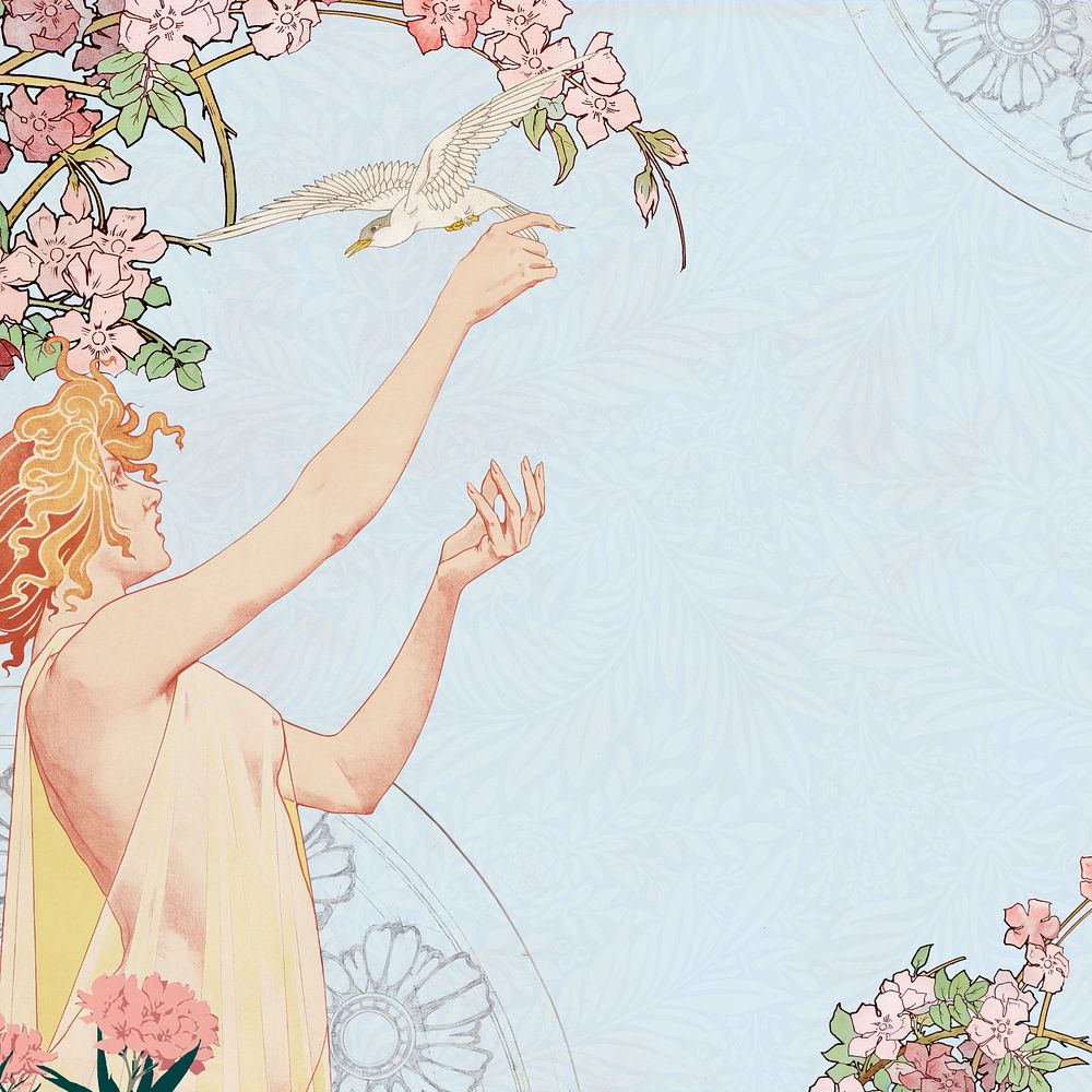 Woman and bird background, vintage illustration by Absinthe Robette. Remixed by rawpixel.