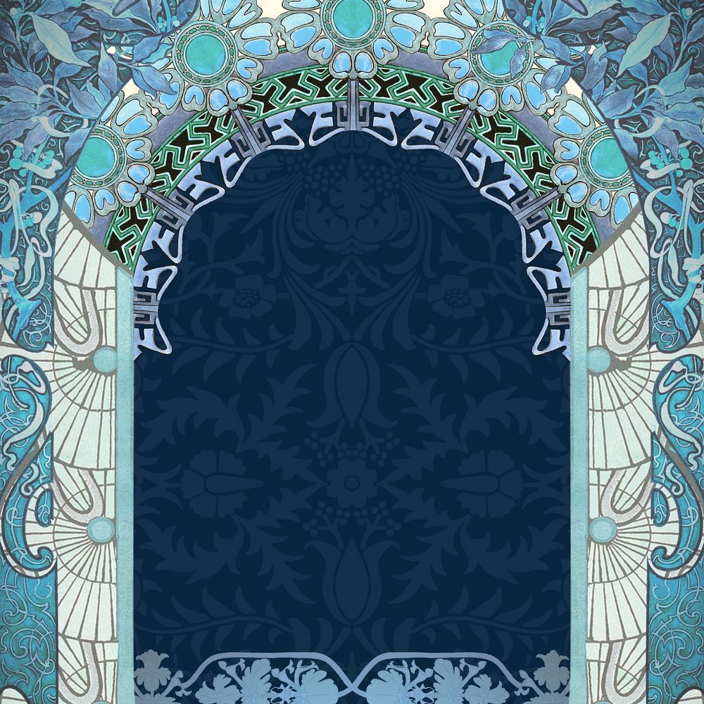 Floral art nouveau frame background, blue vintage botanical illustration. Remixed by rawpixel.