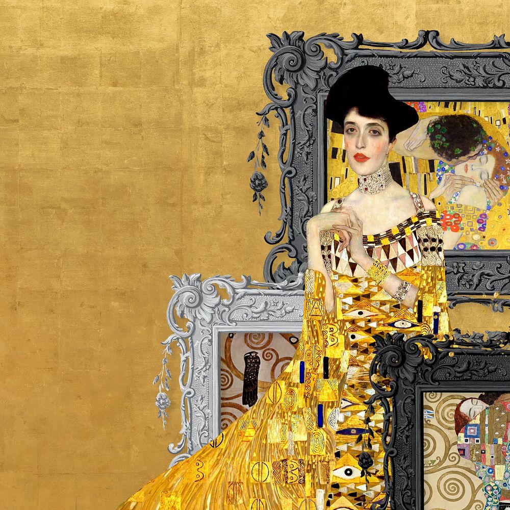 Adele Bloch-Bauer portrait background, Gustav Klimt's famous artwork. Remixed by rawpixel.