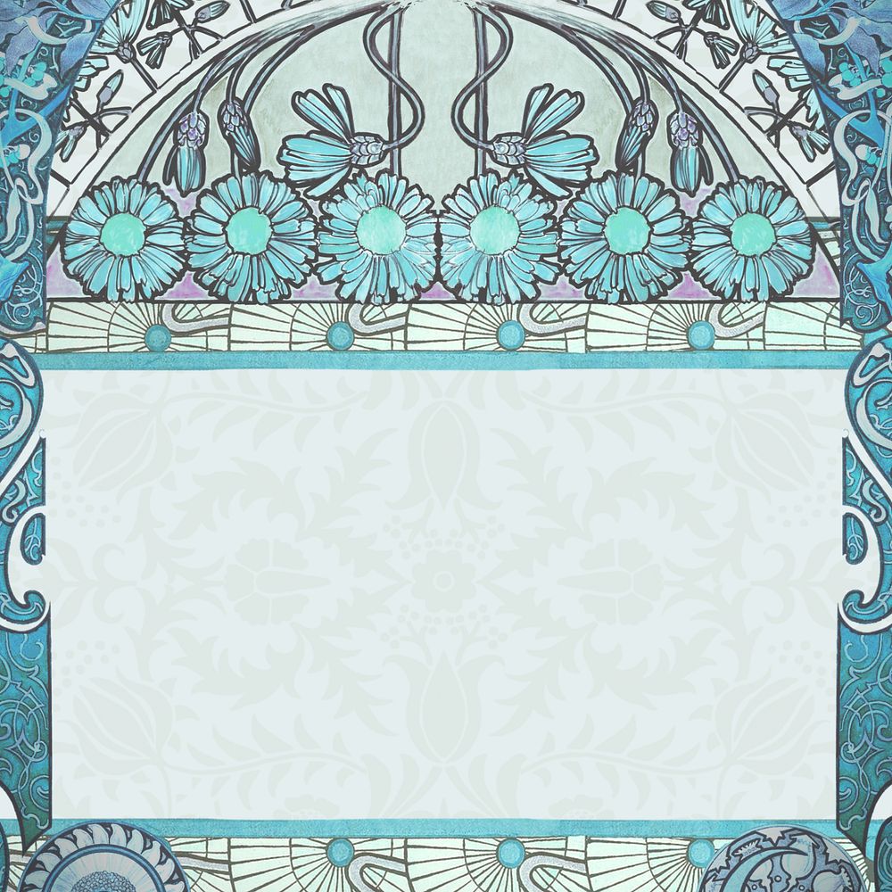 Blue ornate flower frame background, art nouveau illustration. Remixed by rawpixel.