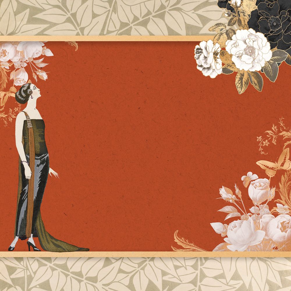 1920s woman fashion frame background, George Barbier's famous illustration. Remixed by rawpixel.