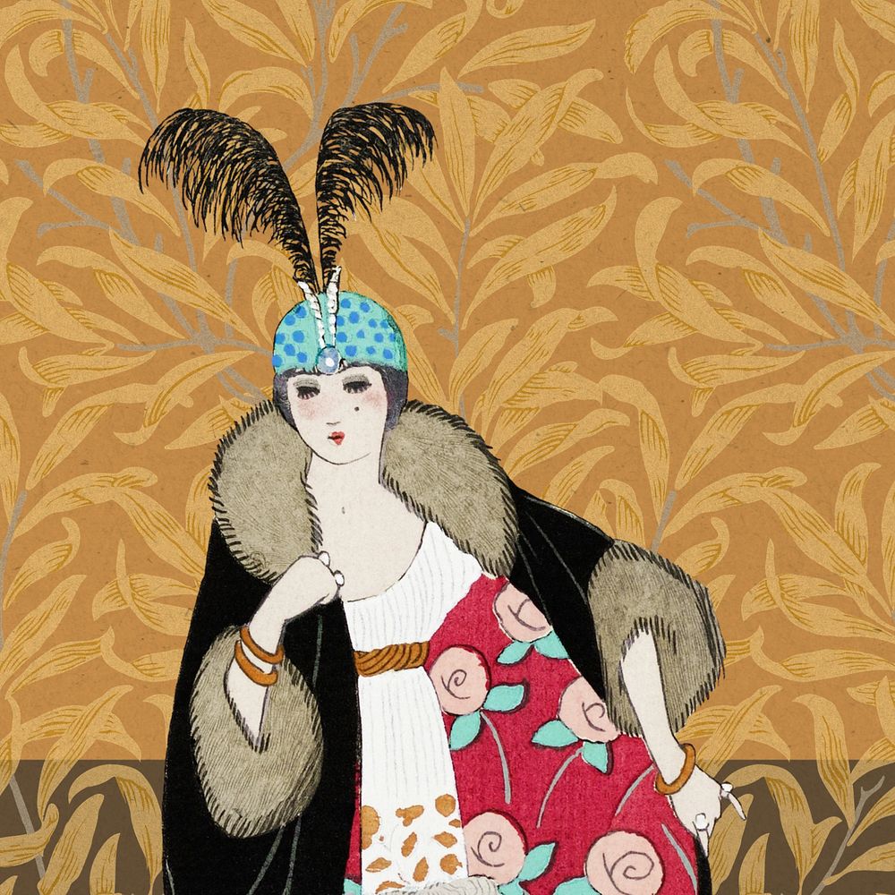 19th century woman, George Barbier's fashion illustration. Remixed by rawpixel.