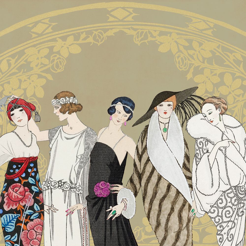 George Barbier's women, vintage fashion illustration. Remixed by rawpixel.