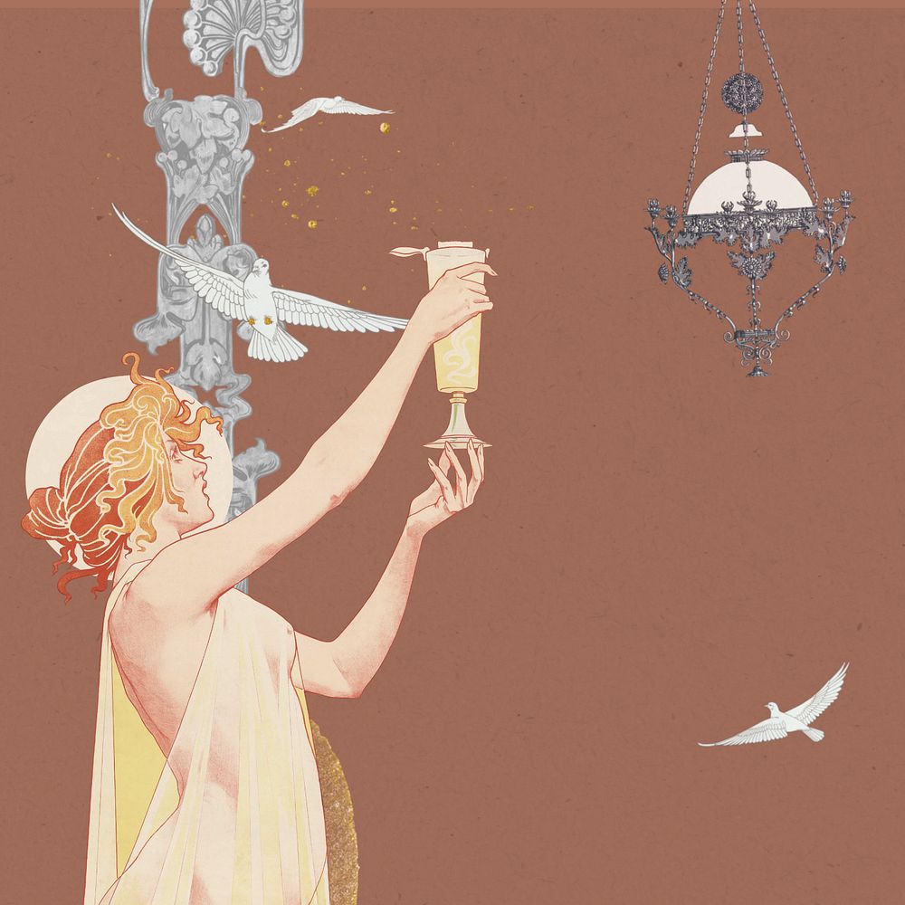 Woman and bird background, vintage illustration by Absinthe Robette. Remixed by rawpixel.