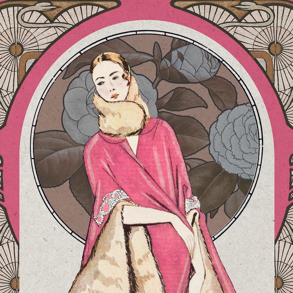 19th century woman, George Barbier's fashion illustration. Remixed by rawpixel.