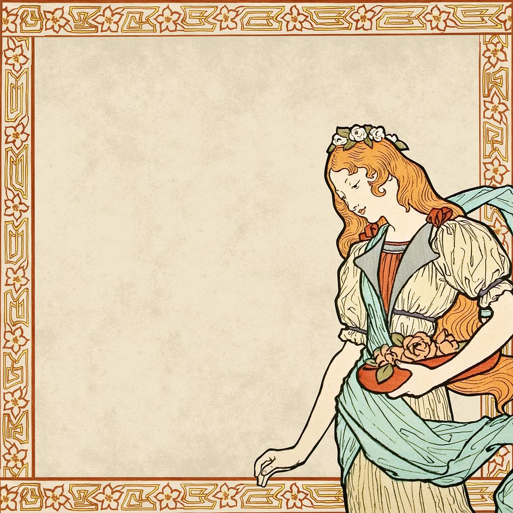 Eugène Grasset's woman frame background, vintage art nouveau illustration. Remixed by rawpixel.