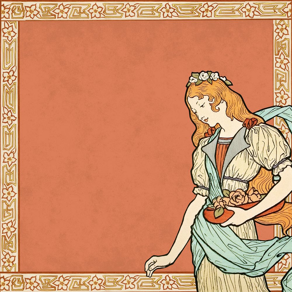 Eugène Grasset's woman frame background, vintage art nouveau illustration. Remixed by rawpixel.