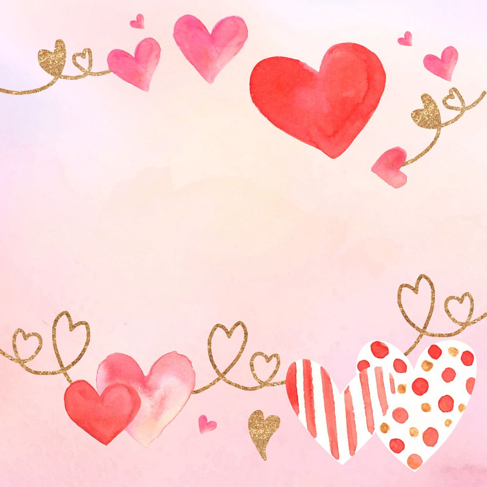 Watercolor heart border background, editable design