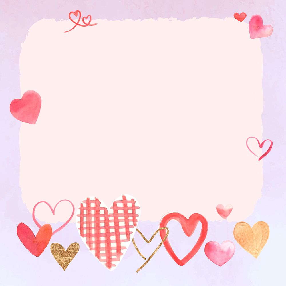 Watercolor heart border background, editable design