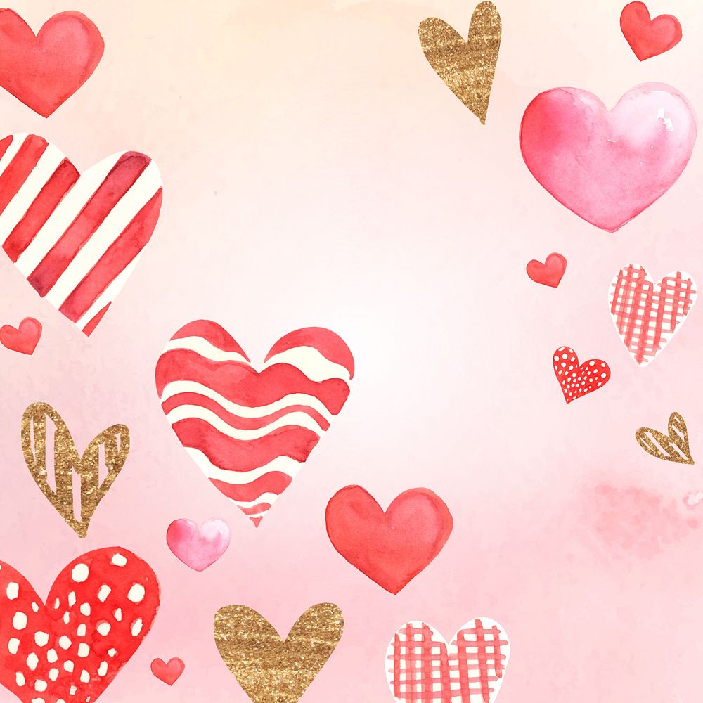 Pink watercolor heart background, editable design