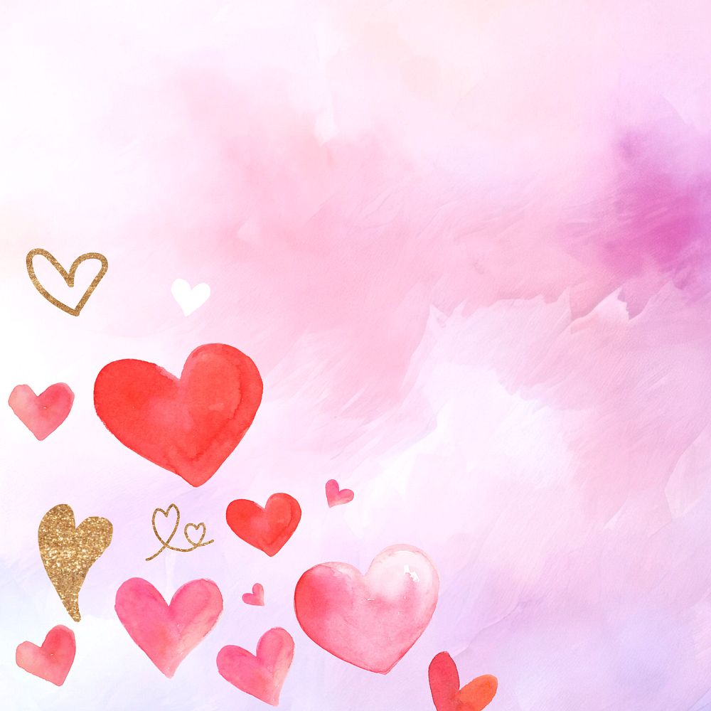 Pink watercolor heart background, editable design