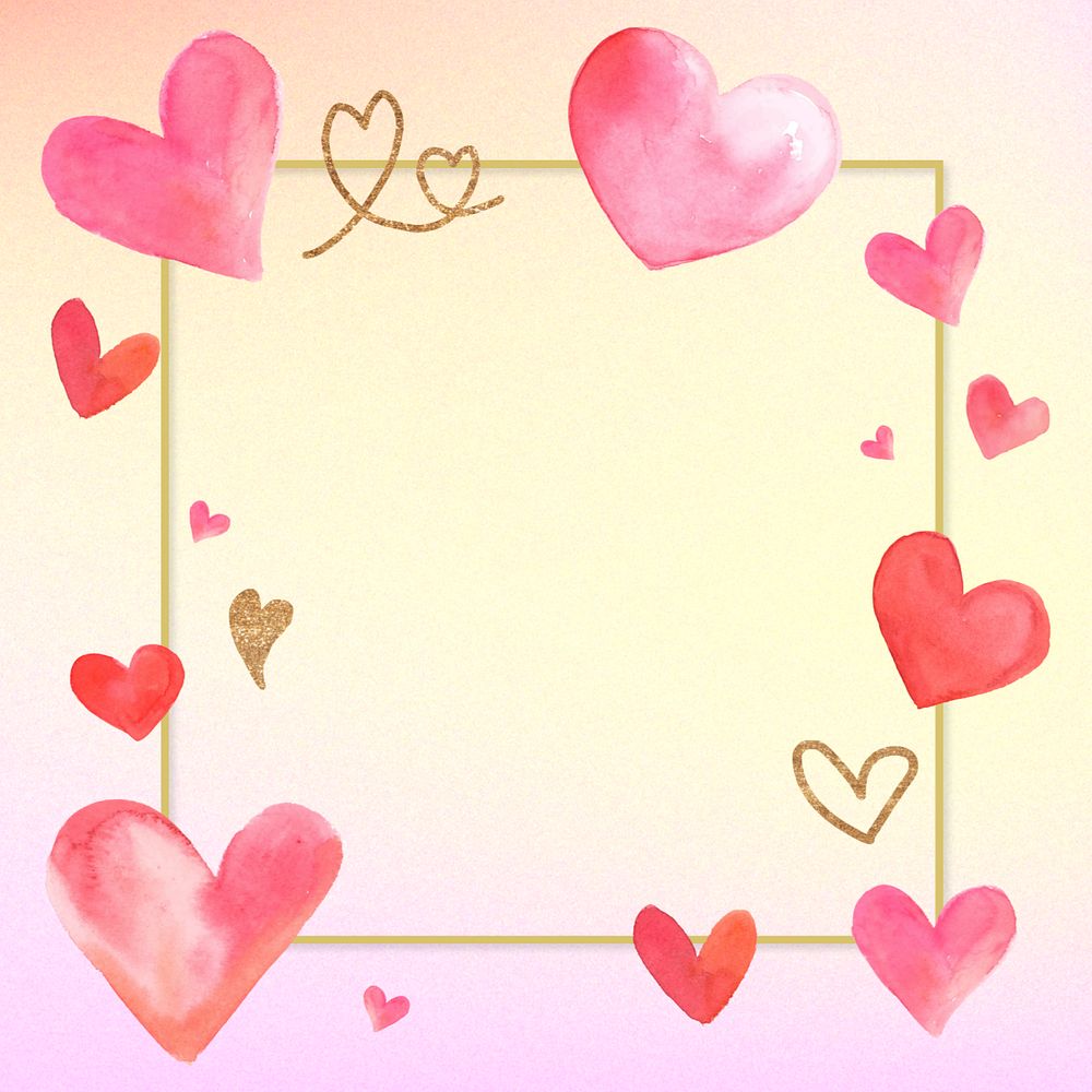 Watercolor heart frame, editable background