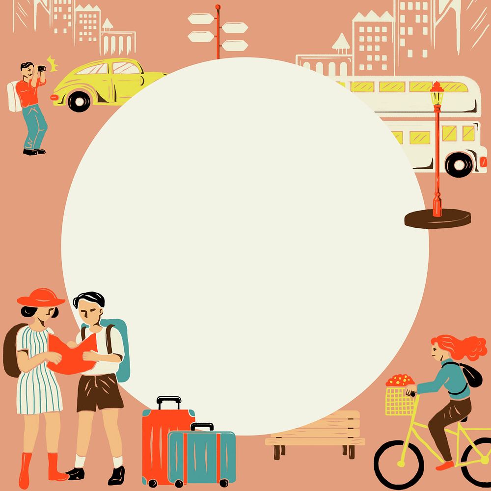 City travel frame background, retro illustration