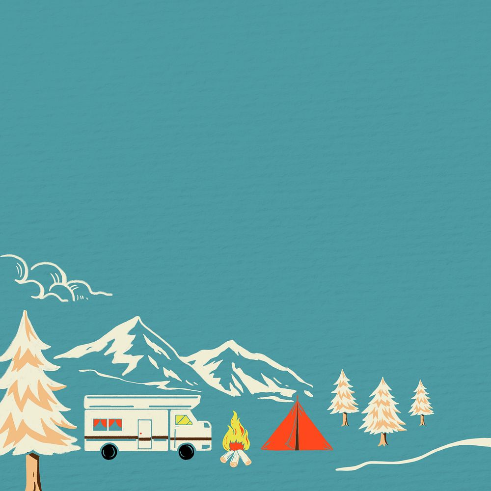 Winter travel background, retro illustration