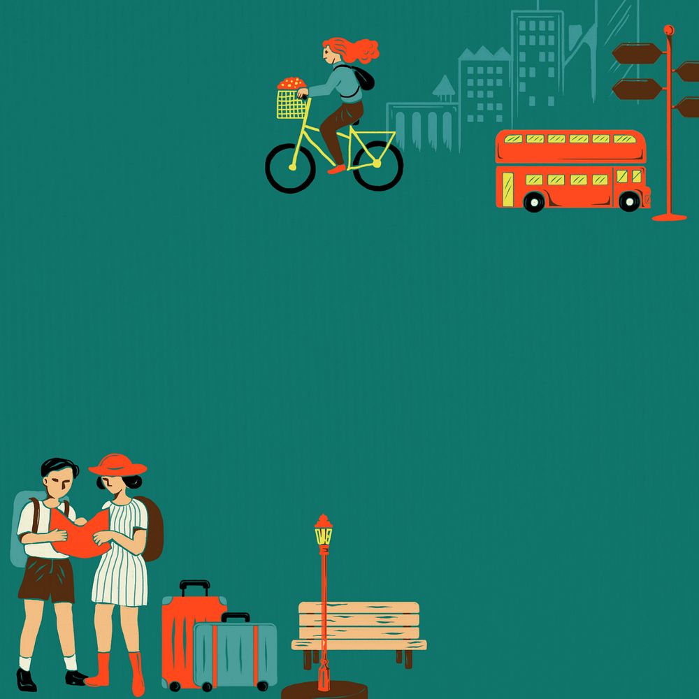 Green City travel background, retro illustration