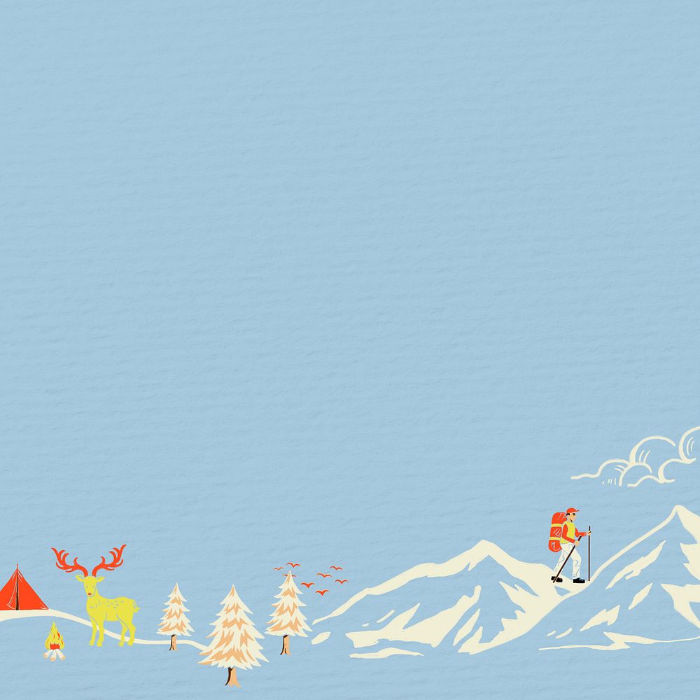 Winter travel blue background, retro illustration