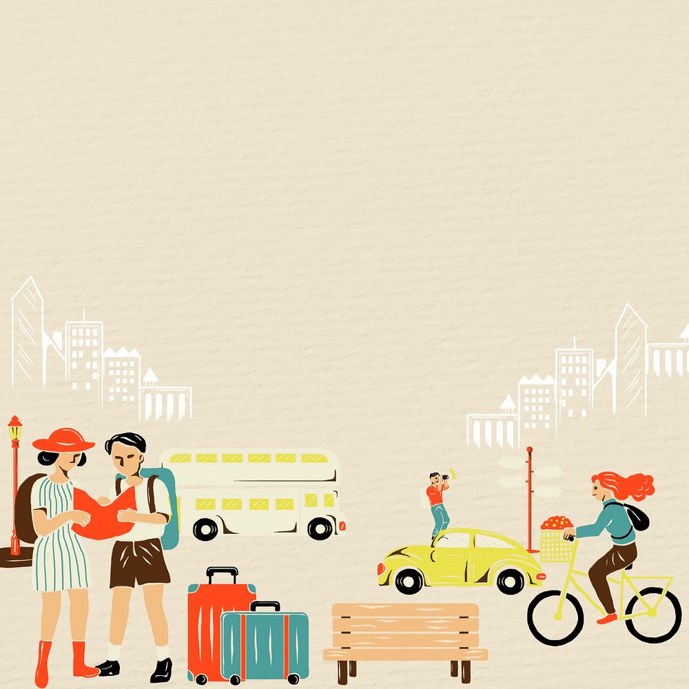 City travel background, retro illustration