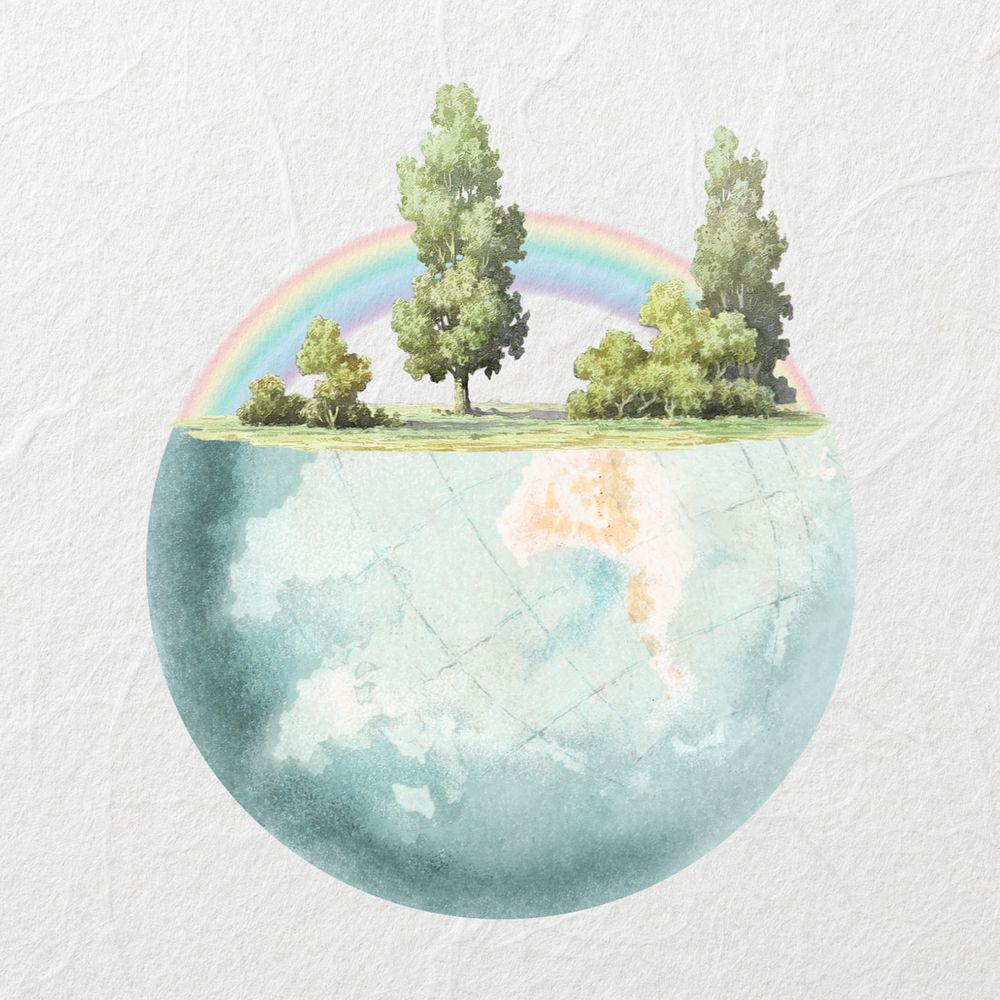 Globe & rainbow, vintage illustration. Remixed by rawpixel.