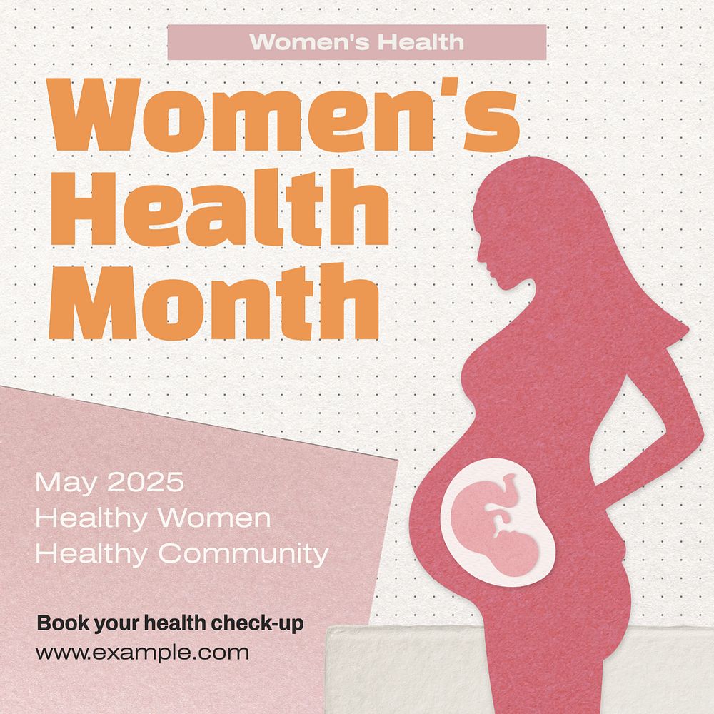 Women's health month social post template, editable design for Instagram