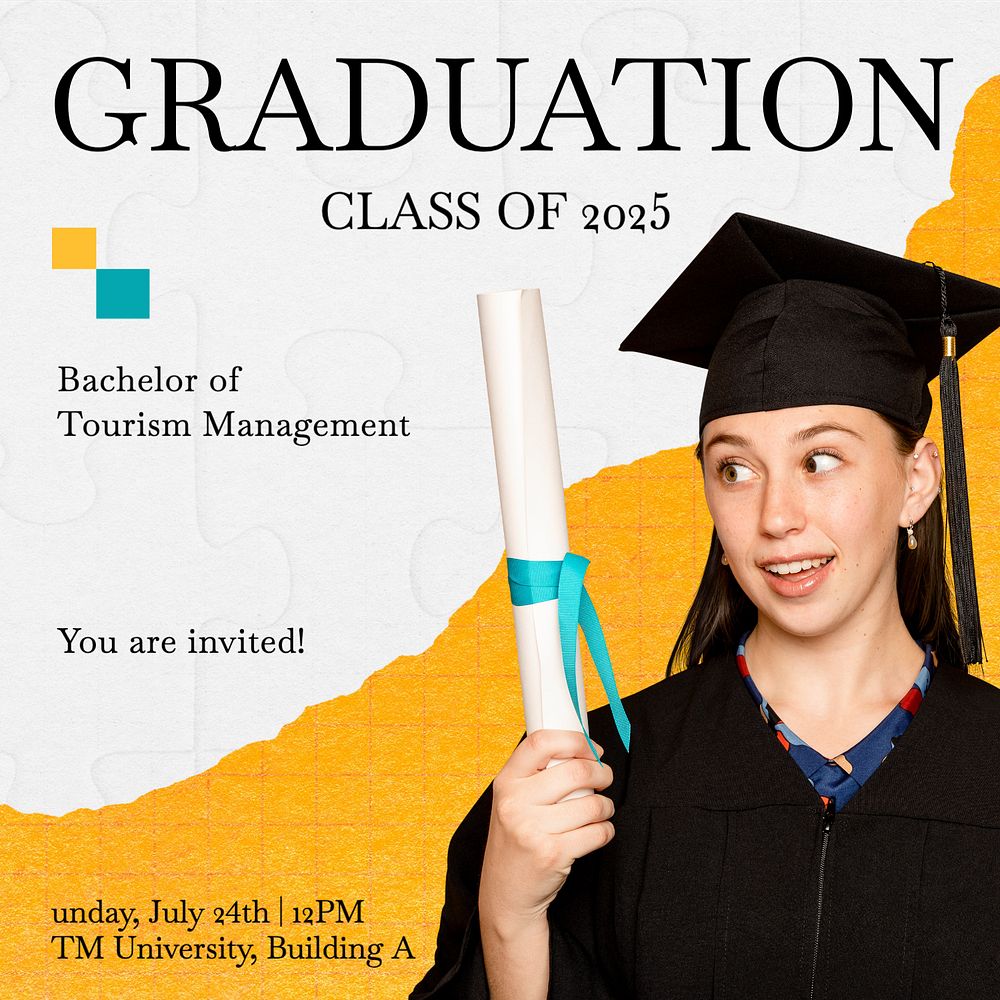 Graduation invitation  Instagram post template, editable text