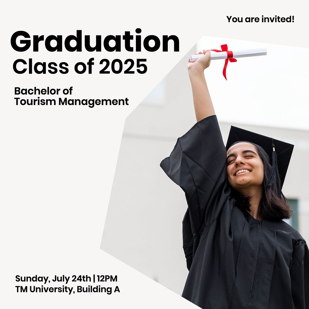 Graduation invitation Instagram post template, editable text