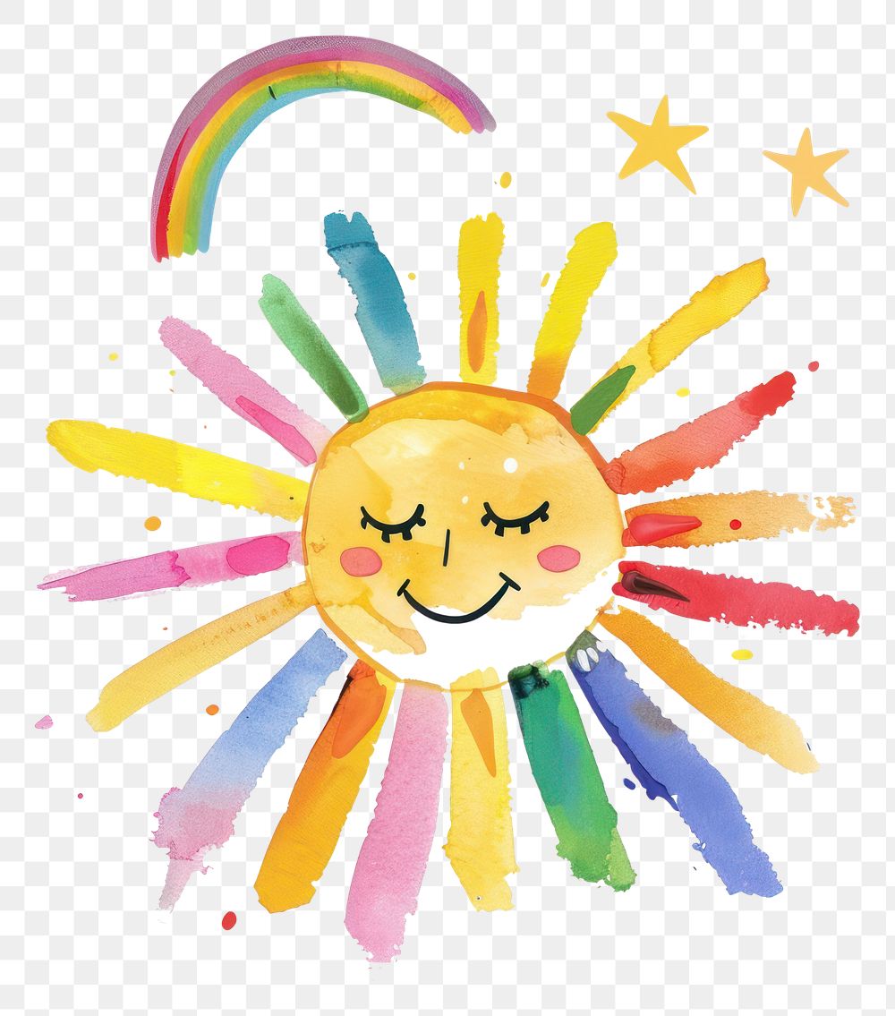 PNG Cute rainbow sun and star illustration outdoors snowman nature.