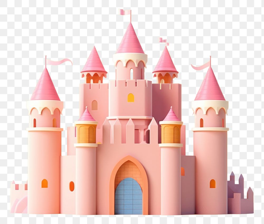 PNG 3d render castle with tower confectionery architecture building.