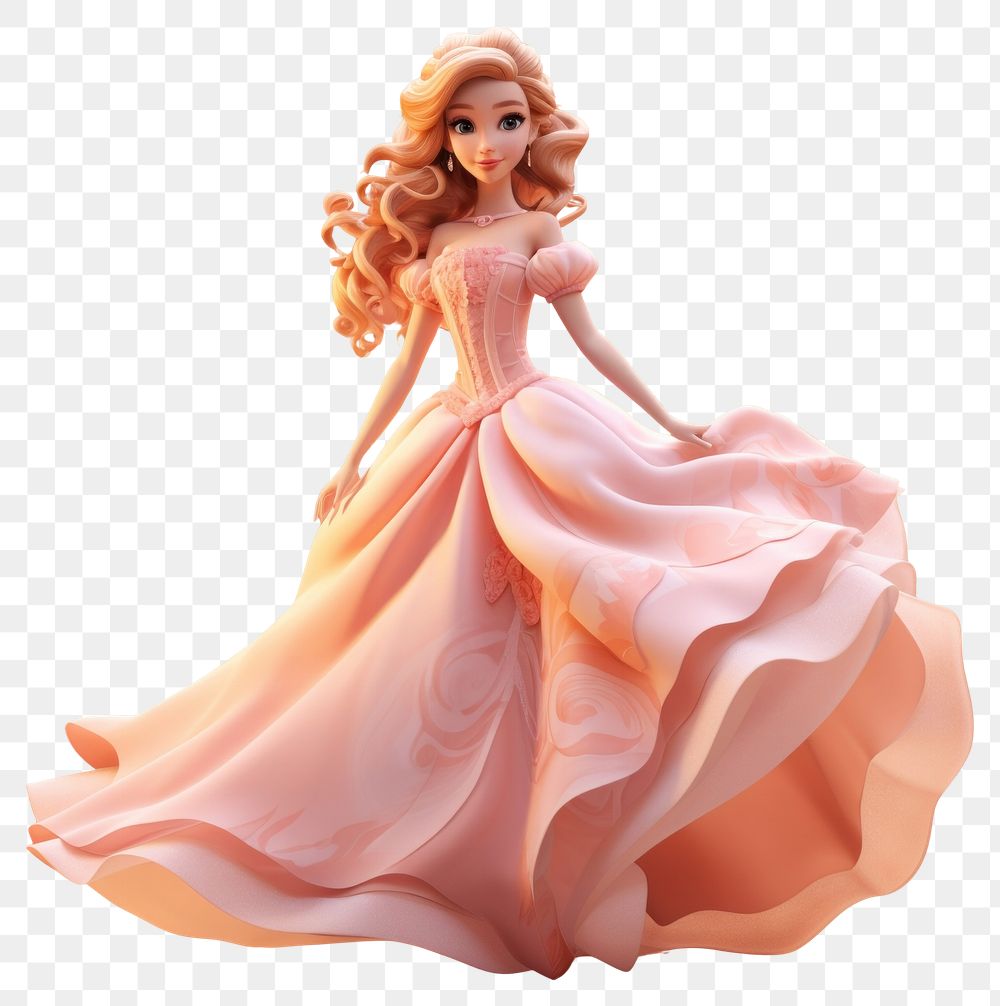 PNG 3d render of Beautiful Princess figurine barbie person.