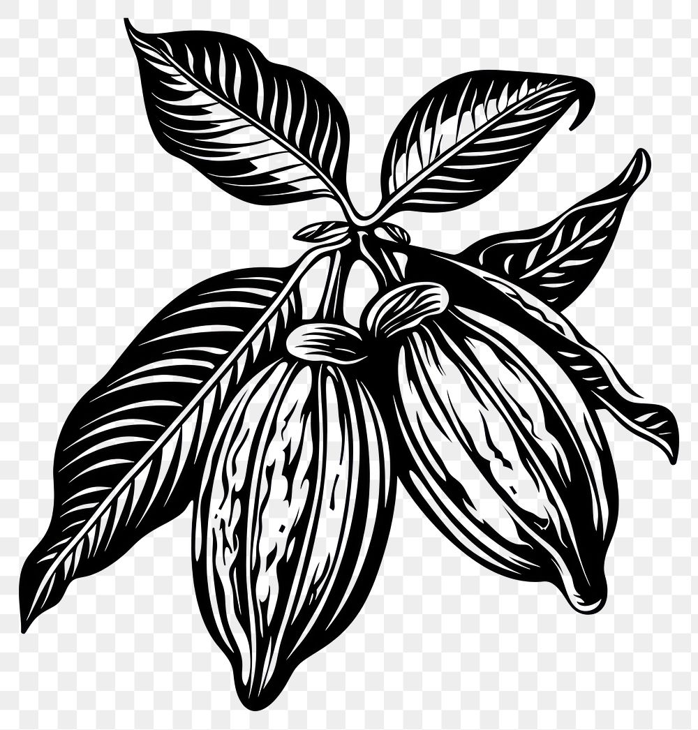 PNG Cacao plant illustrated stencil drawing.