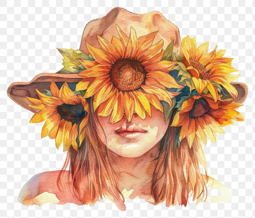 PNG Sunflower hat art illustrated.
