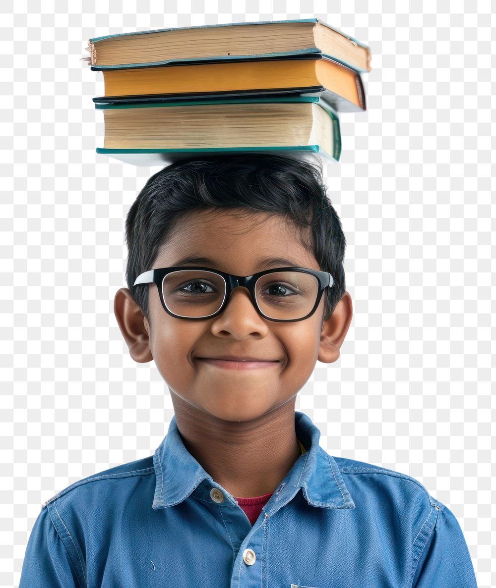 PNG Indian children boy glasses photo head.