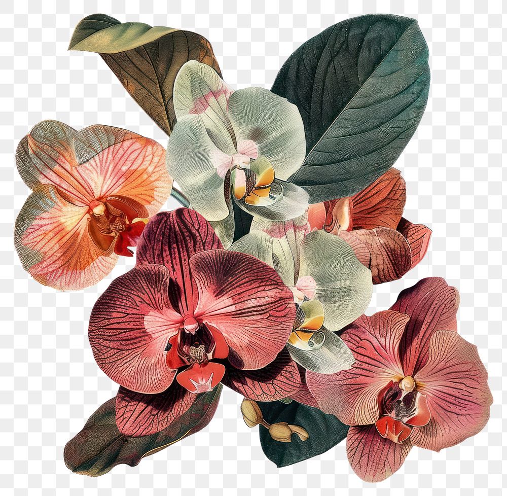 PNG Orchid shape collage cutouts blossom flower anther.
