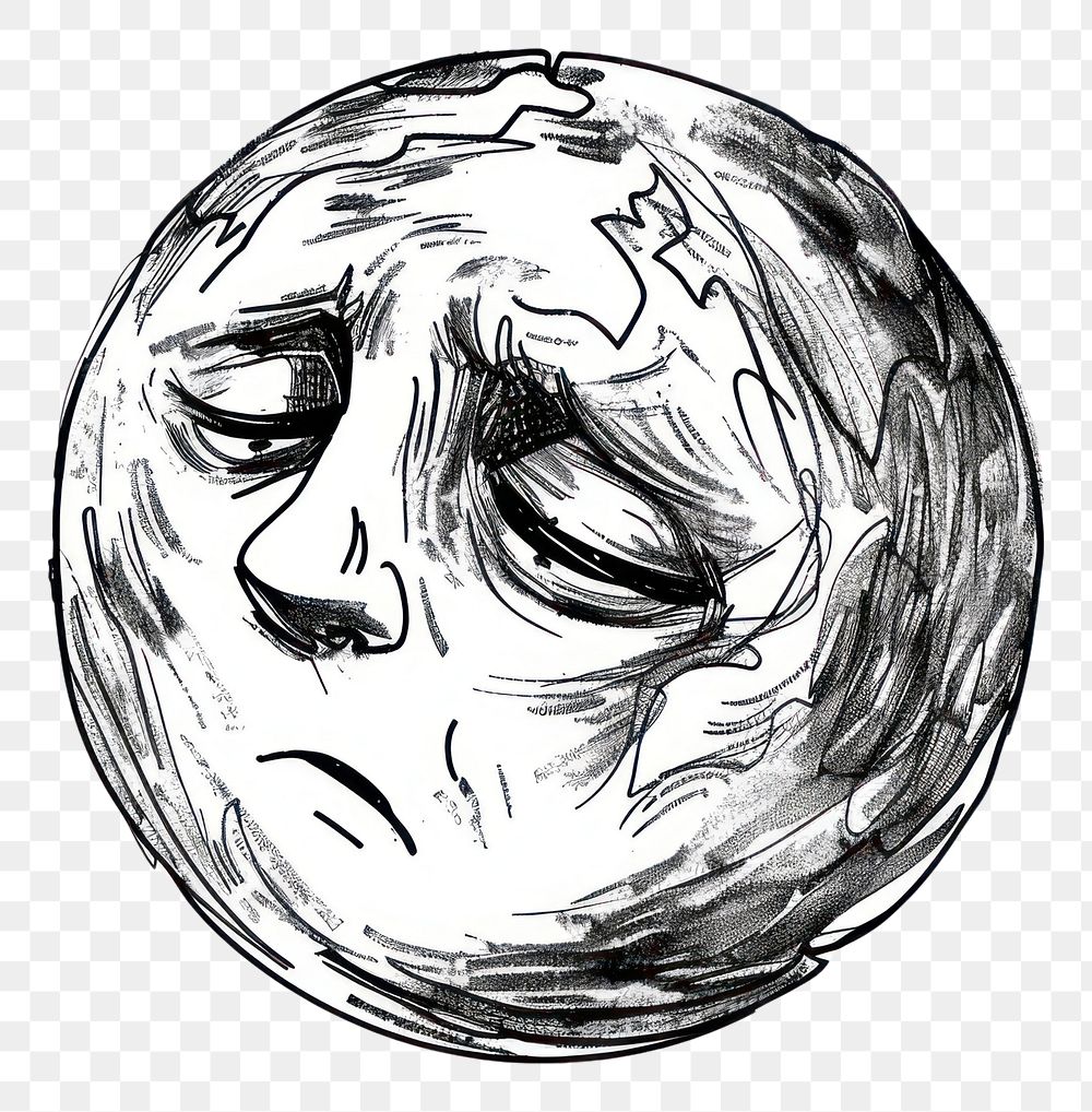 PNG Sad earth emoji drawing illustrated sketch.