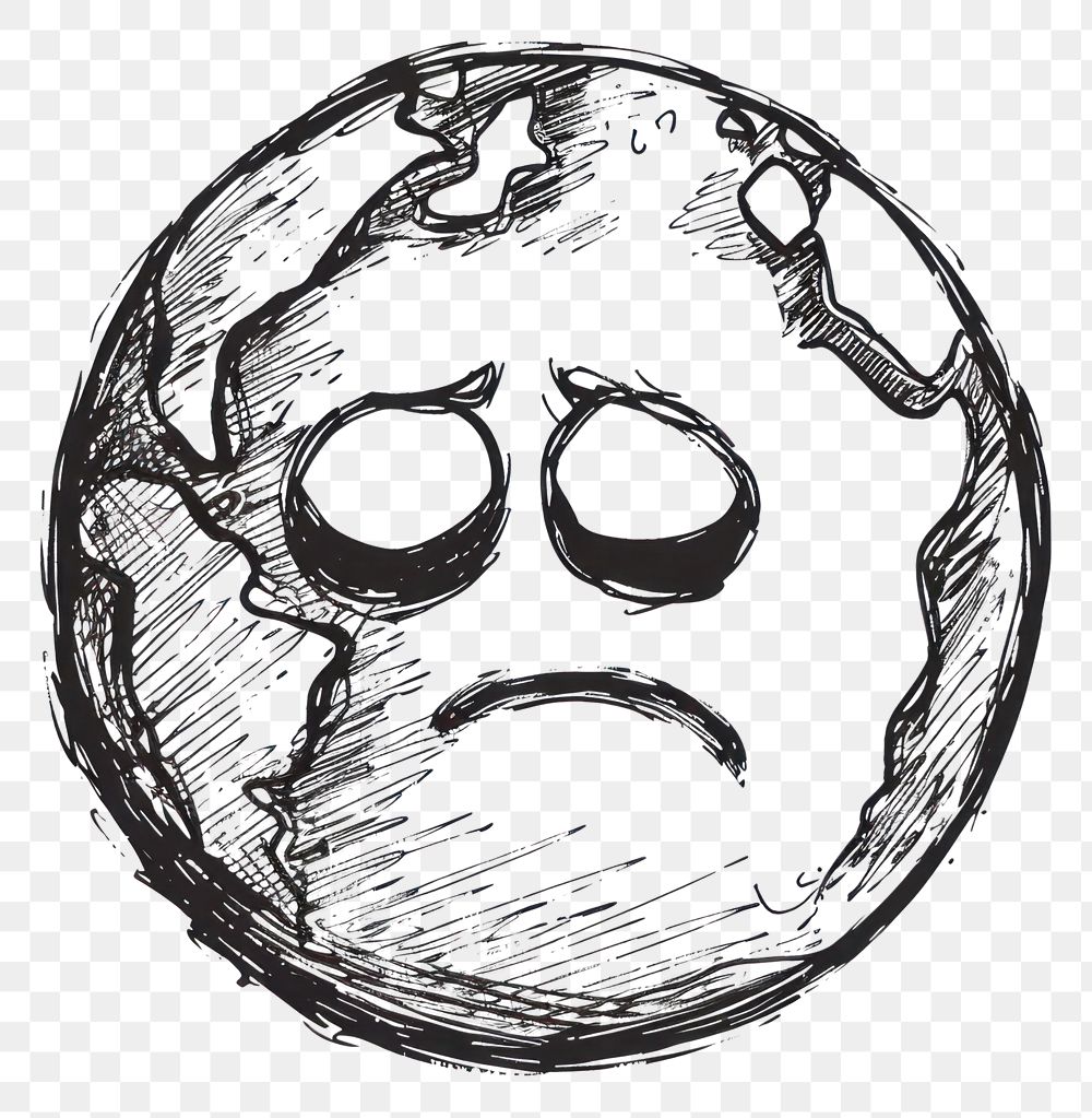 PNG Sad earth emoji drawing illustrated sketch.