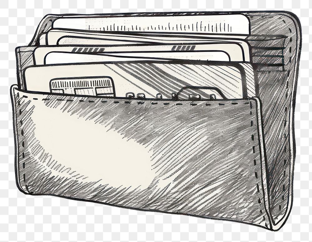 PNG Credit card in wallet drawing illustrated sketch.