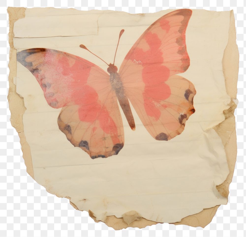 PNG Emperor butterfly ripped paper invertebrate painting canvas.
