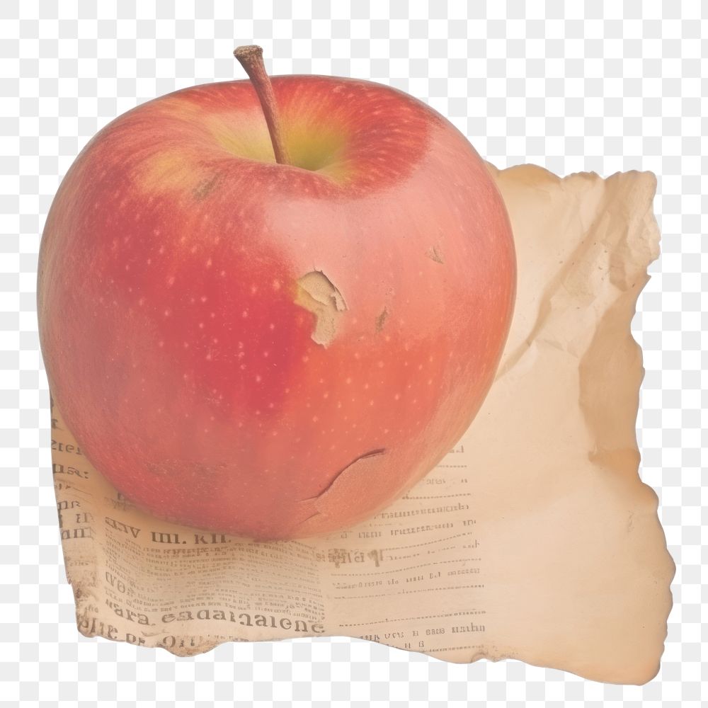 PNG Red apple ripped paper text produce fruit.