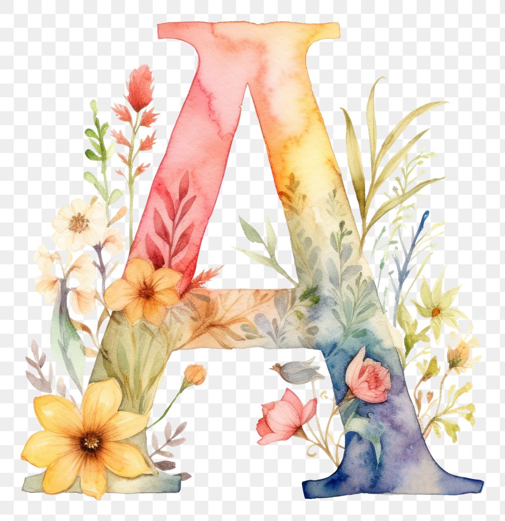 PNG Floral inside alphabet A flower text number
