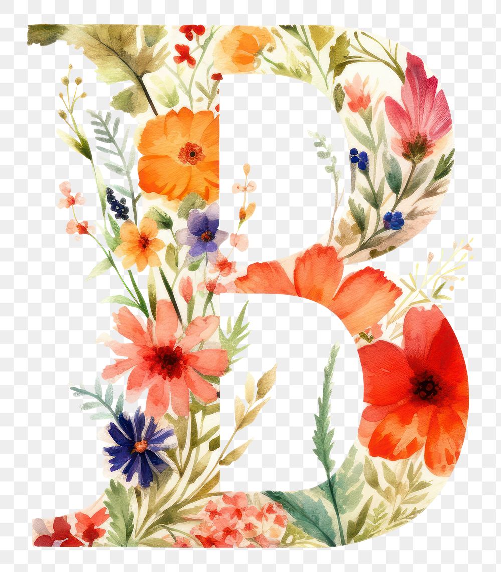PNG Floral inside alphabet B flower pattern number