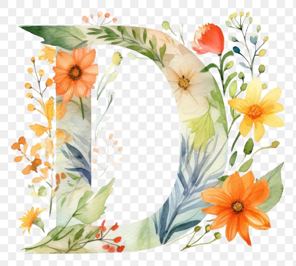PNG Floral inside Alphabet D flower text pattern