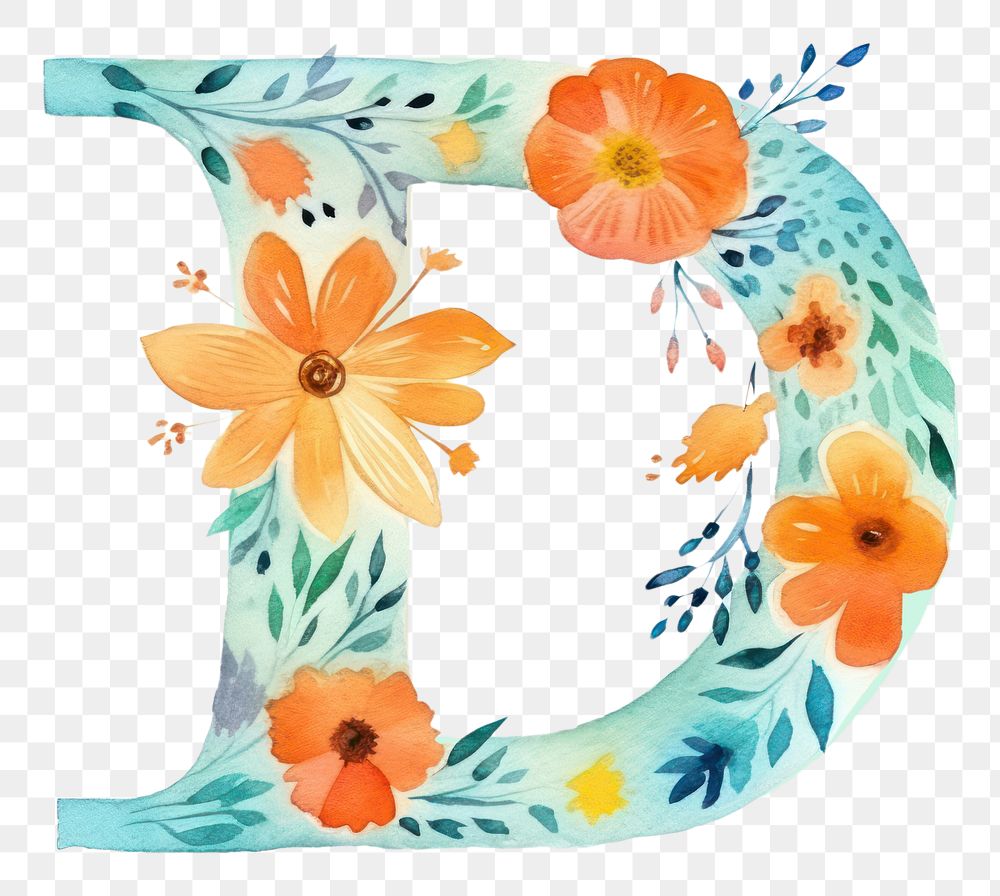 PNG Floral inside Alphabet D flower text art.