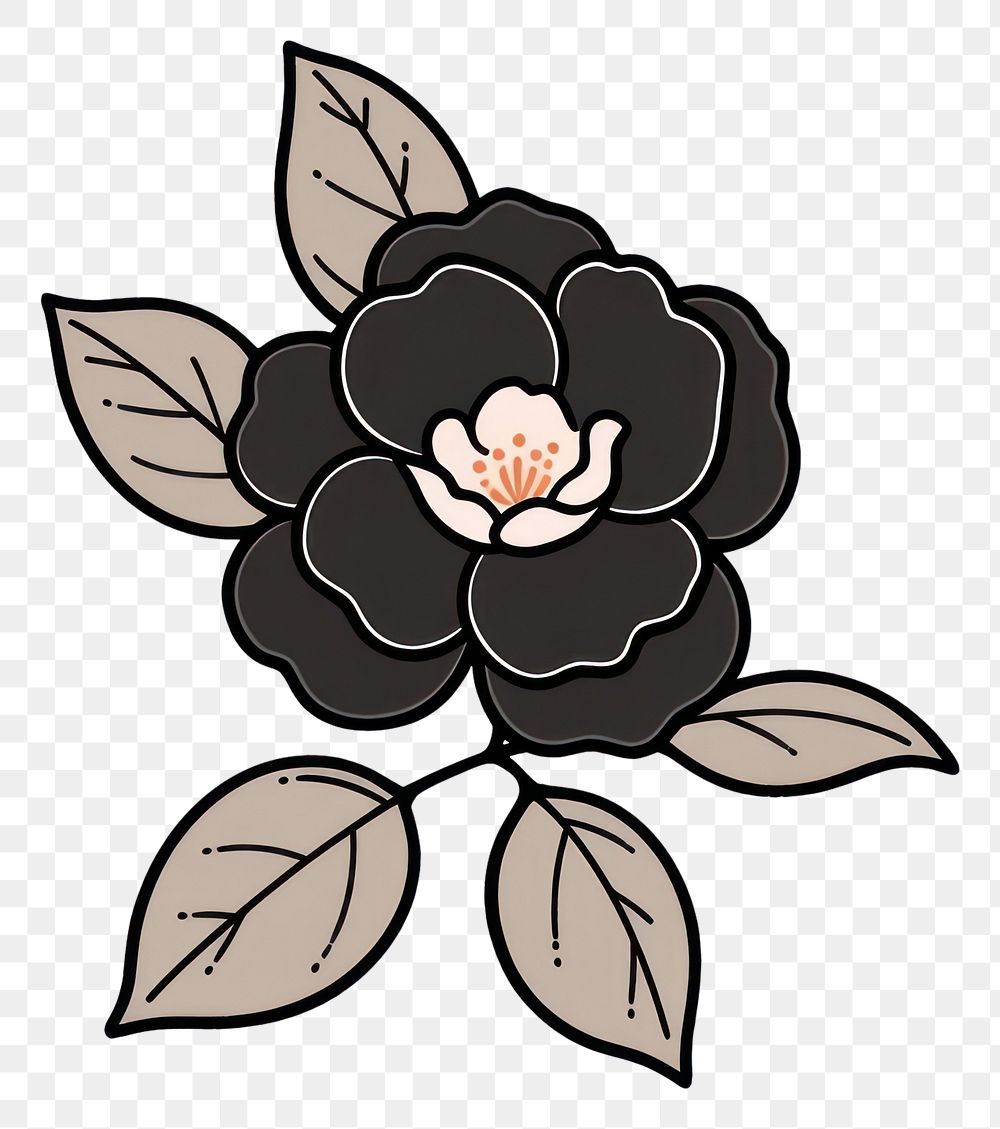 PNG Camellia flower blossom stencil pattern.