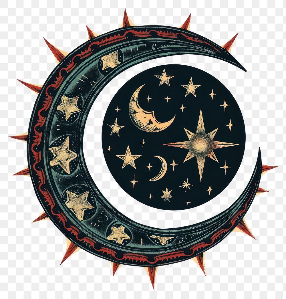 PNG Tattoo illustration of a moon phase animal shield symbol.