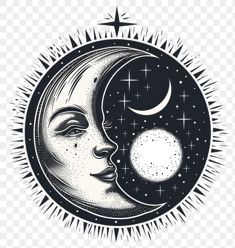 PNG Tattoo illustration of a moon phase advertisement illustrated drawing.