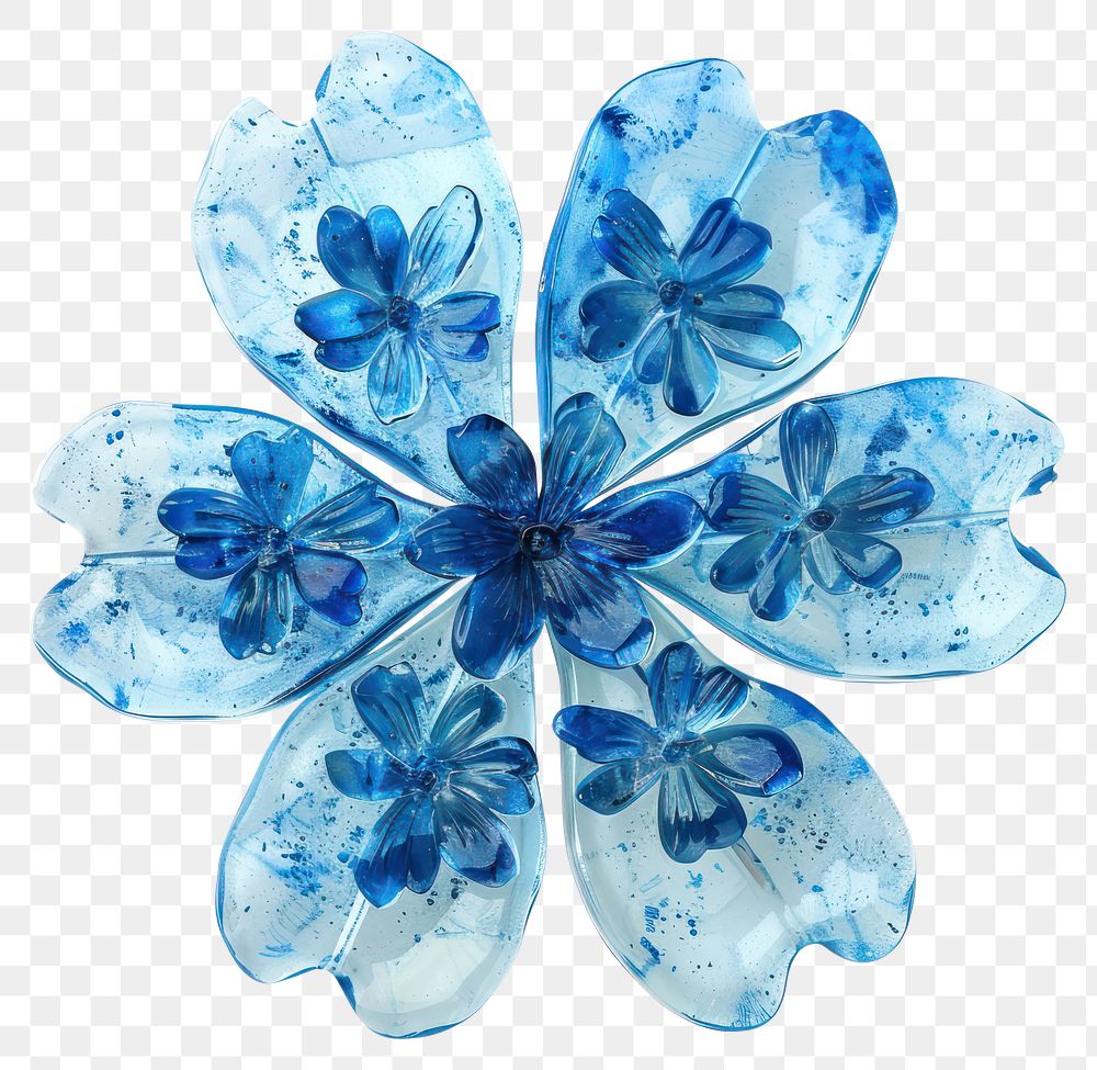 PNG Real photo element of blue *flower resin snowflake shaped*, made with flower resin style, flower inside resin element…
